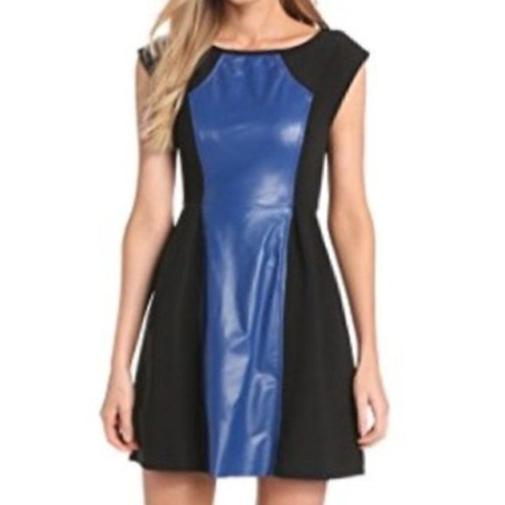 PLENTY BY TRACY REESE Dress Ottoman Leather Knit sz 8 Blue Black